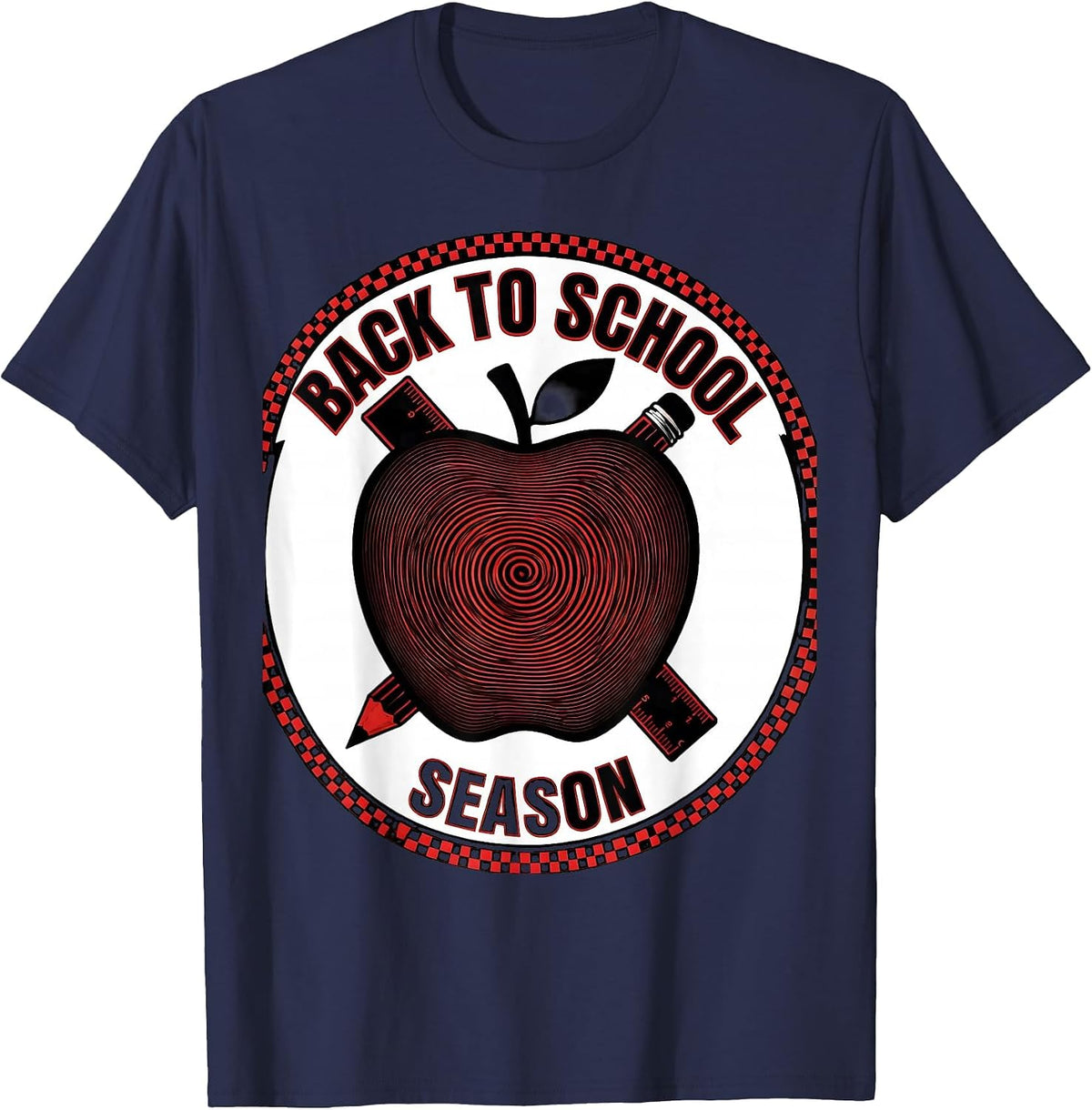 Men's Back to School Apple Classic Teacher Symbols T-Shirt - Navy Blue
