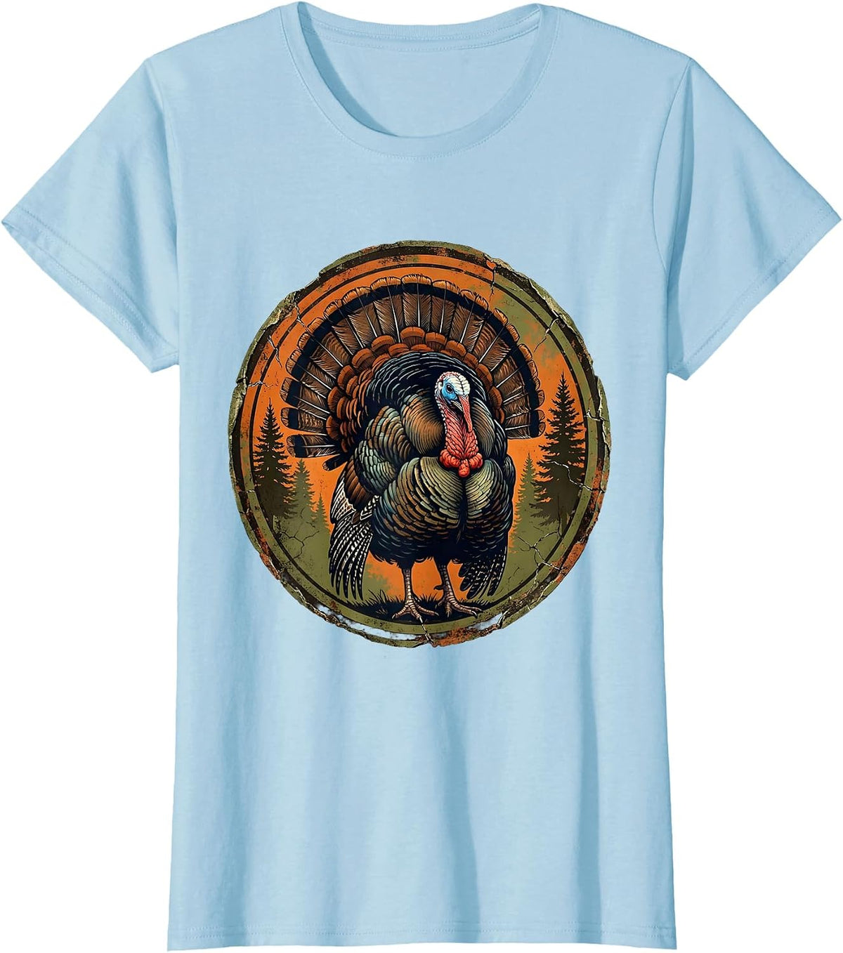 Camo Gobbler Turkey Fanning Tail Forest Design T-Shirt - Baby Blue