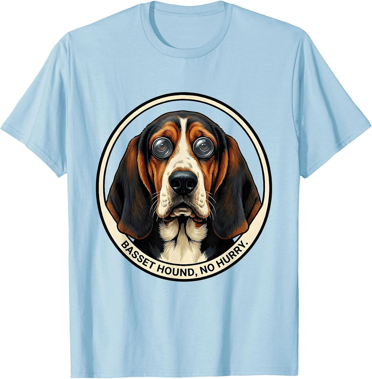 Men's Basset Hound No Hurry Funny Dog Lover Breed Portrait T-Shirt - Baby Blue
