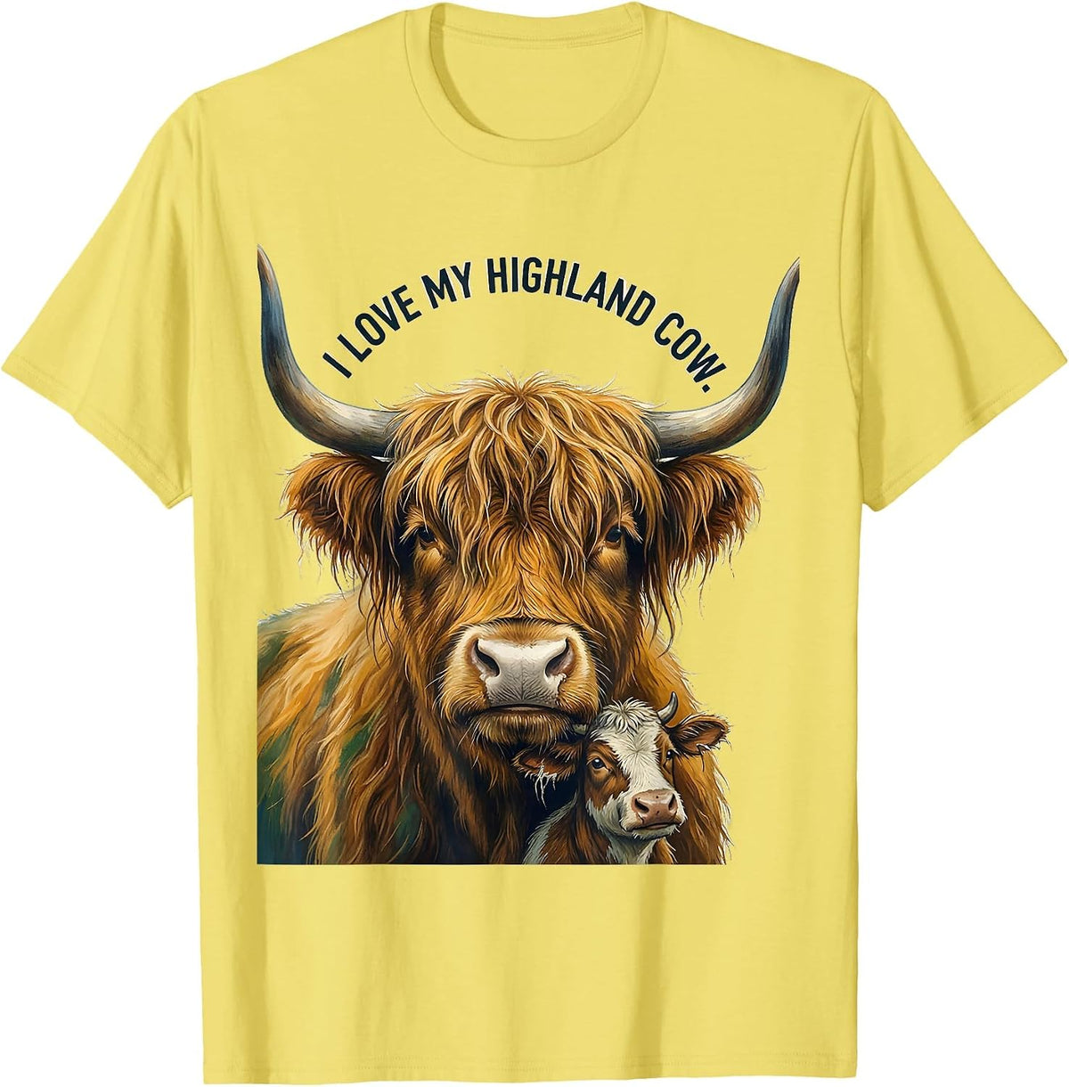 Men's I Love My Highland Cow Funny Farm Animal Lover Rural Humor T-Shirt - Lemon Yellow