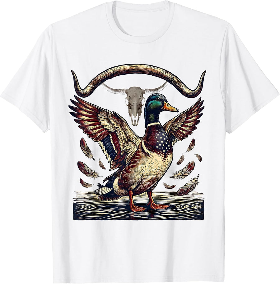 Men's Duck Camo Feathers on Water Illustration T-Shirt - White