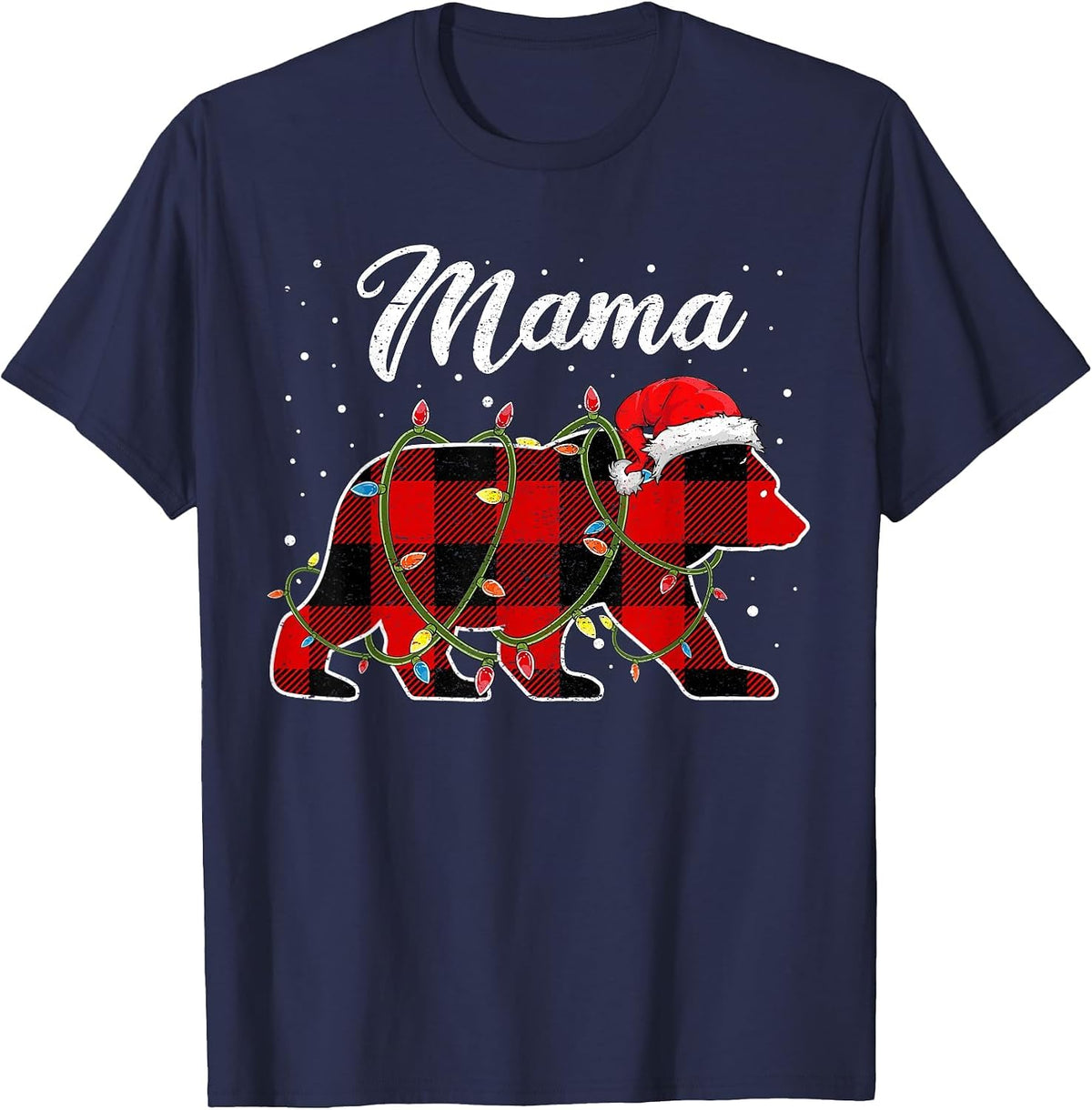 Mama Bear Shirt, Red Buffalo Plaid Mom Bear Pajama T-Shirt - Navy Blue