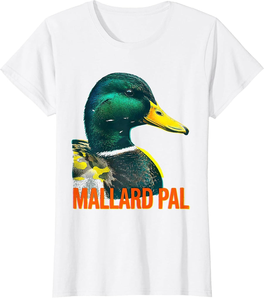 Women's Mallard Pal Risograph Camo Duck Hunting Youth Humor T-Shirt - White
