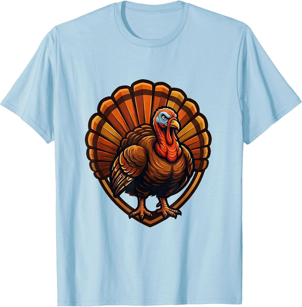 Men's Wild Turkey Fan Tail Autumn Camo Illustration T-Shirt - Baby Blue