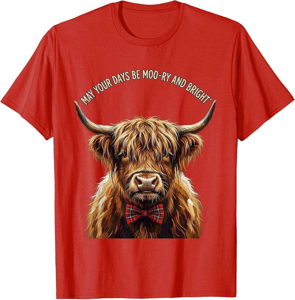 Men's May Your Days Be Moo-ry And Bright Whimsical Highland Cow T-Shirt - Red