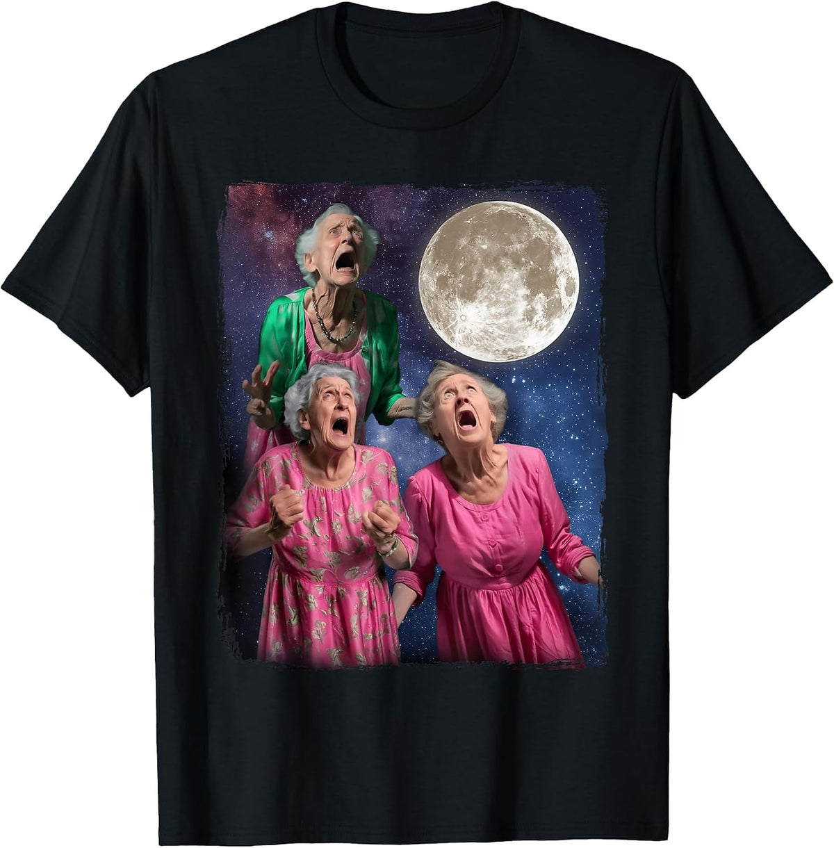 Oma Howls Den Mond an DREI Granny Moon T-Shirt - Black