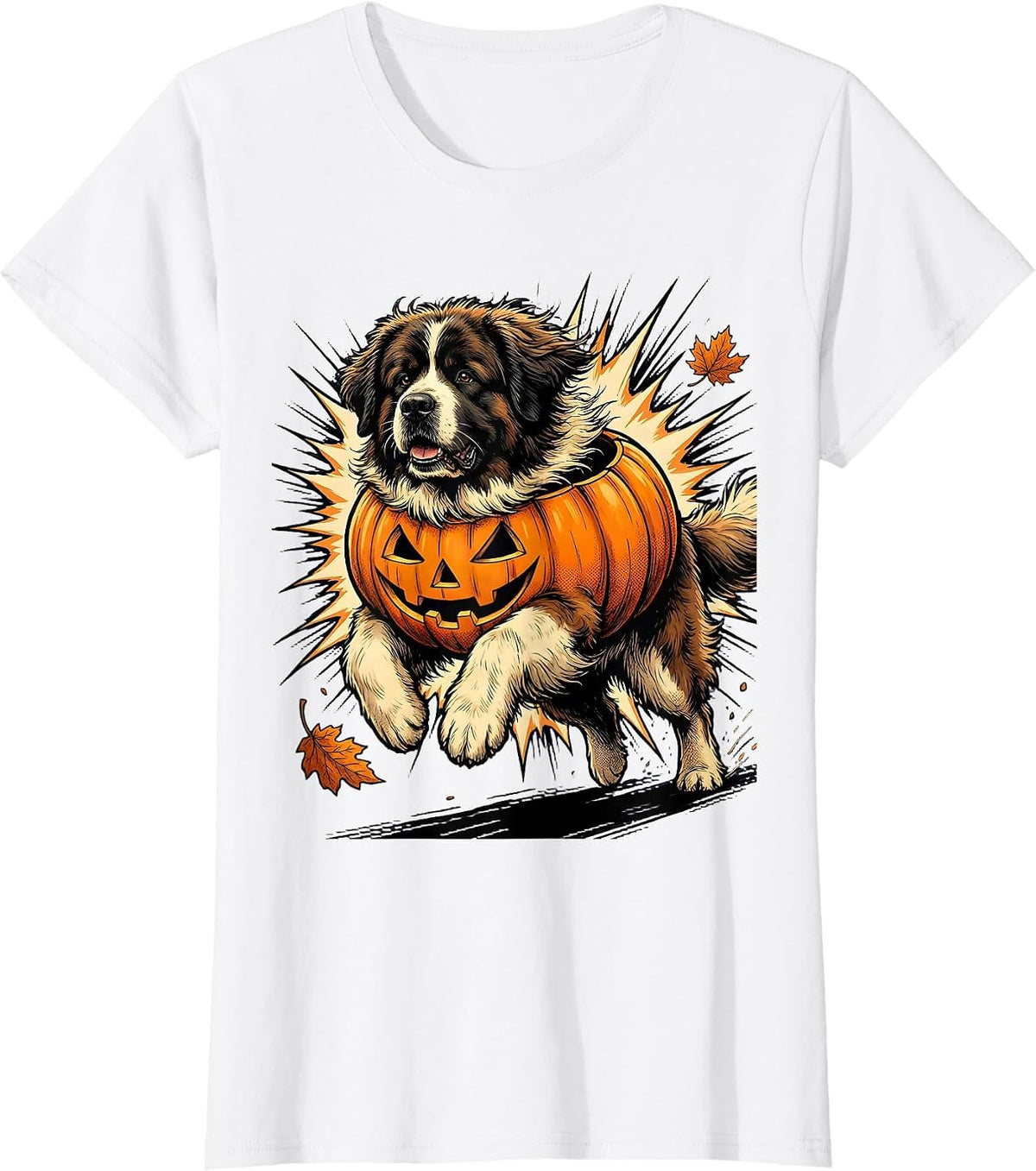 Newfoundland Bounding Dog Halloween Costume Comic Book T-Shirt - White