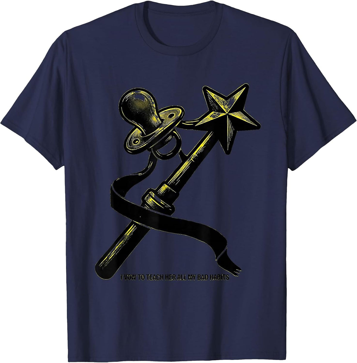 Men's I Vow To Teach Her All My Bad Habits Funny Fairy Godmother T-Shirt - Navy Blue