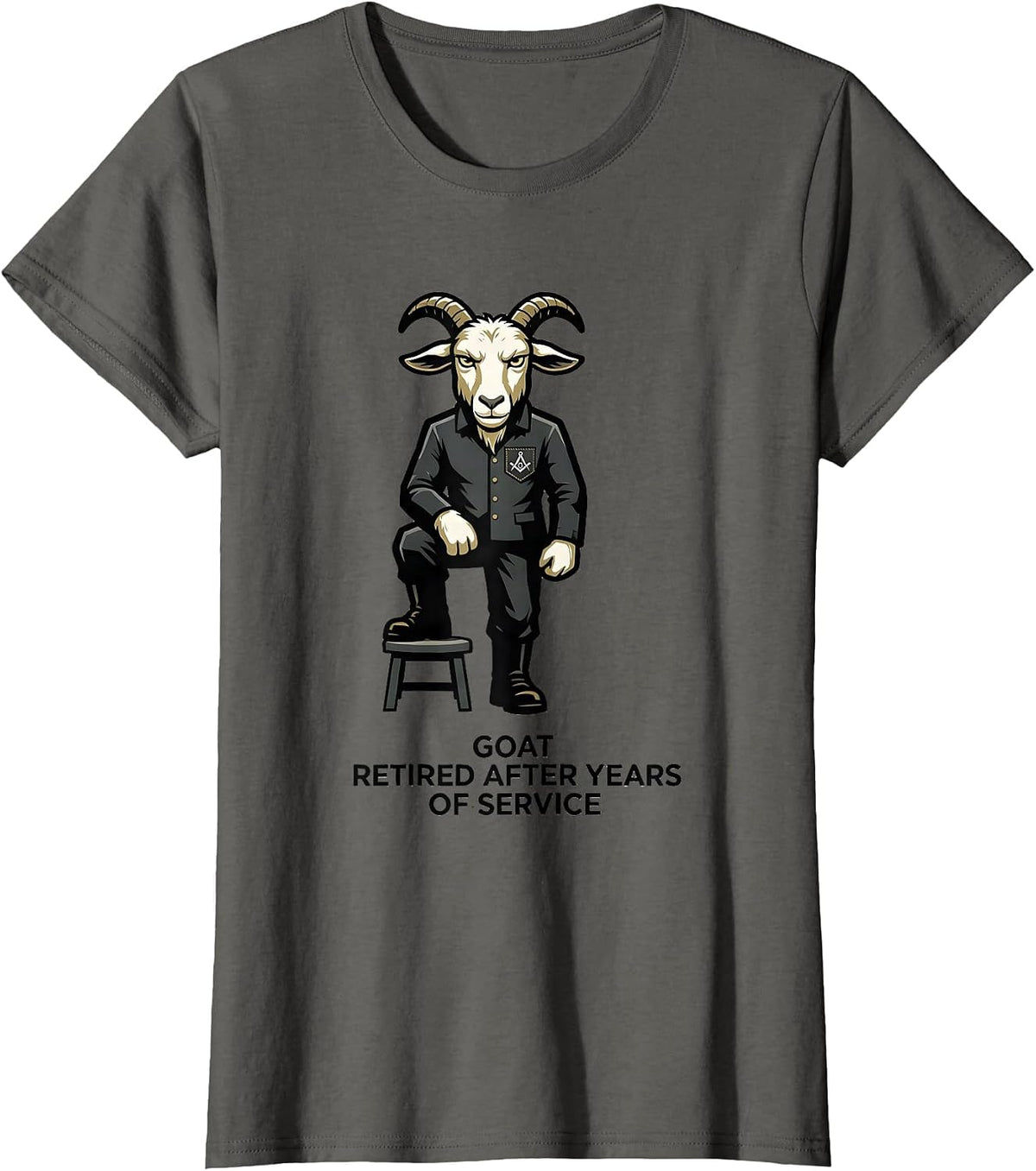 Women's Goat Retired After Years Of Service Freemason Square T-Shirt - Asphalt Grey