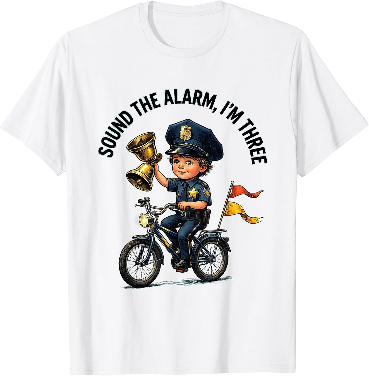 Men's Sound the Alarm, I'm Three Future Police Officer Kids T-Shirt - White