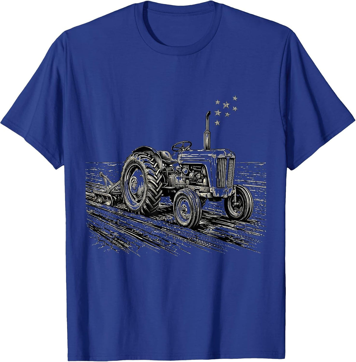 Men's Old Tractor Line Art Farming Dad Vintage Gift T-Shirt - Royal Blue