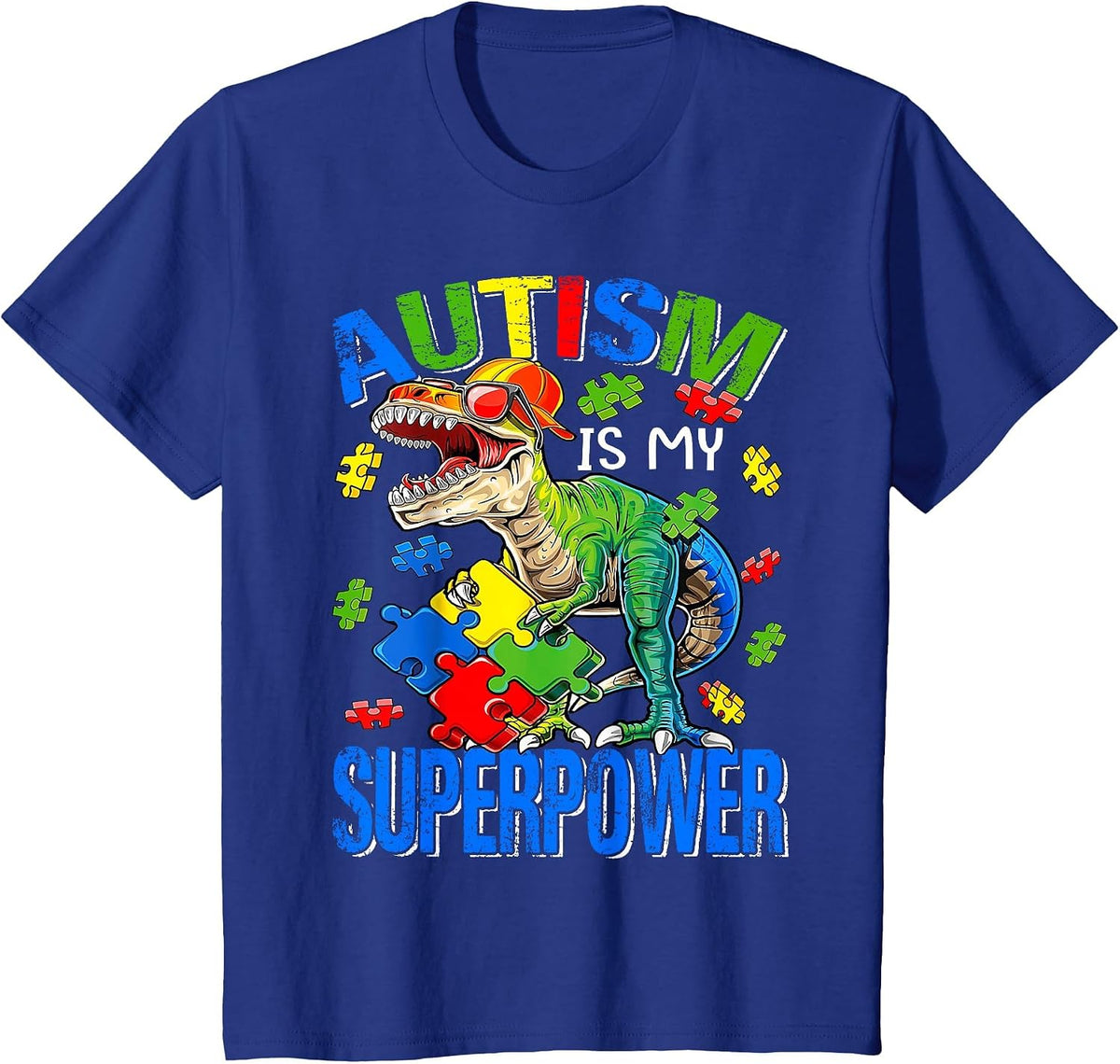Autism is My Superpower Autism Awareness Dinosaur T Rex T-Shirt - Royal Blue
