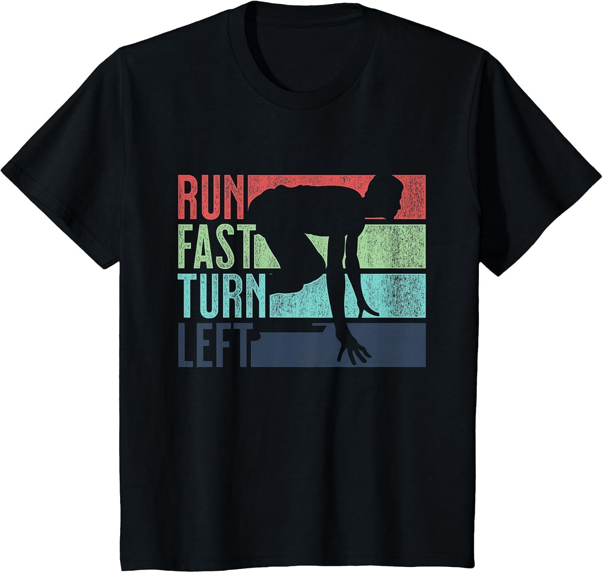 Run Fast Turn Left Sprint Dash Runners 100m 200m 400m T-Shirt - Black
