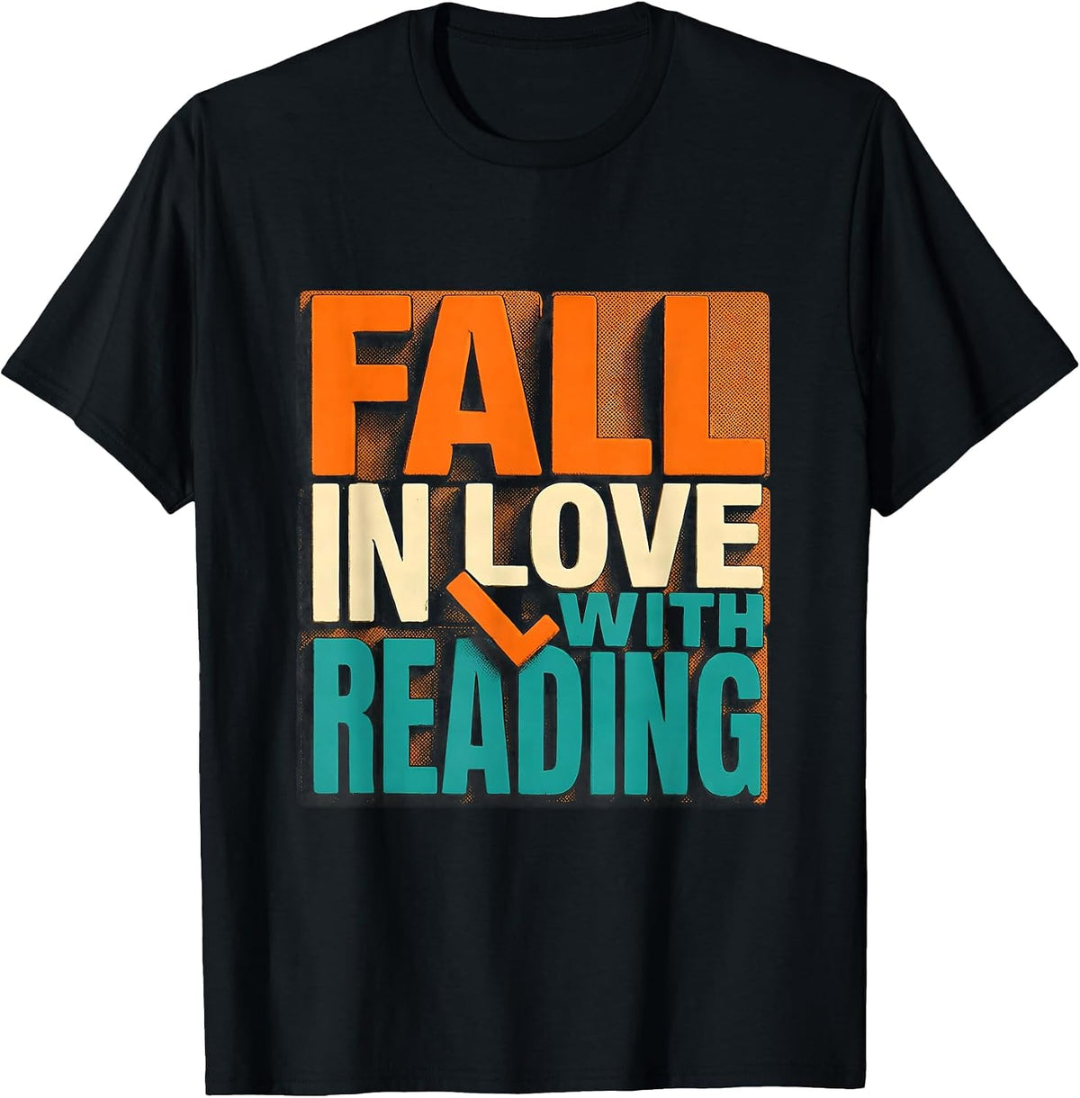 Men's Fall In Love With Reading Risograph Teacher Book Lover T-Shirt - Black