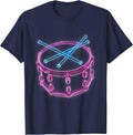 80s Rock Drummer Crossed Drumsticks Snare Drum T-Shirt - Navy Blue