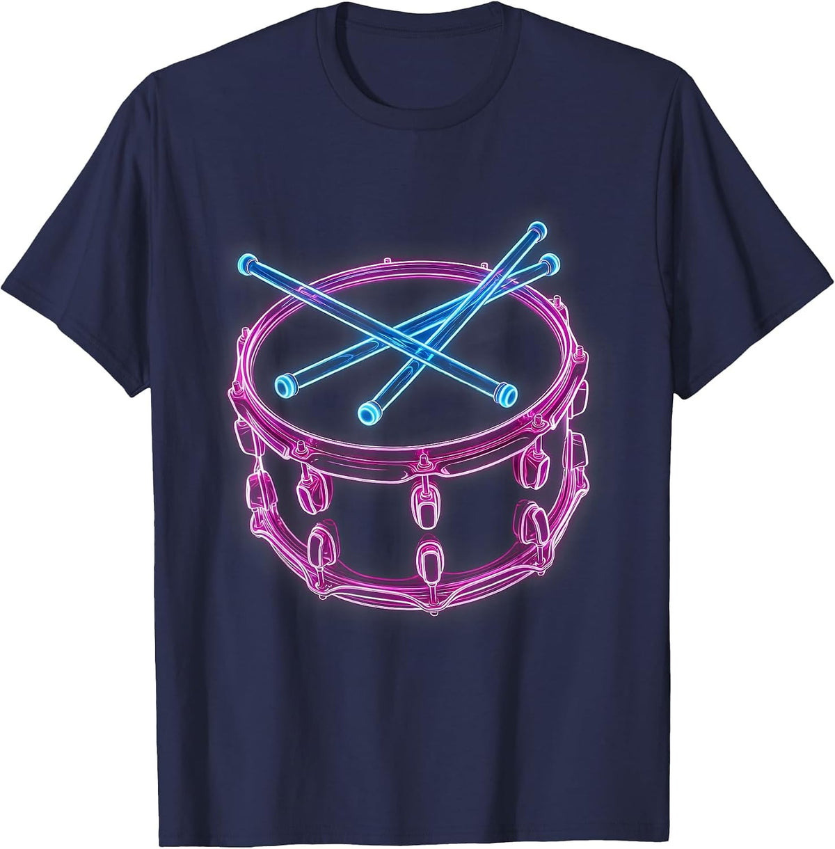 80s Rock Drummer Crossed Drumsticks Snare Drum T-Shirt - Navy Blue