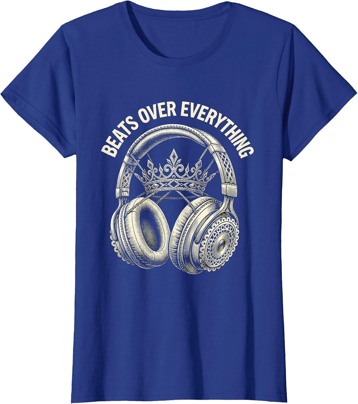 Women's Beats Over Everything Hip Hop Music Design T-Shirt - Royal Blue