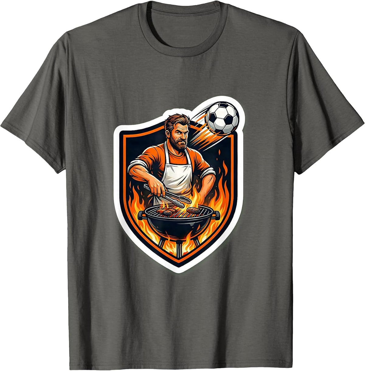 Men's Soccer Dad Grilling Backyard BBQ Graphic Tee T-Shirt - Asphalt Grey