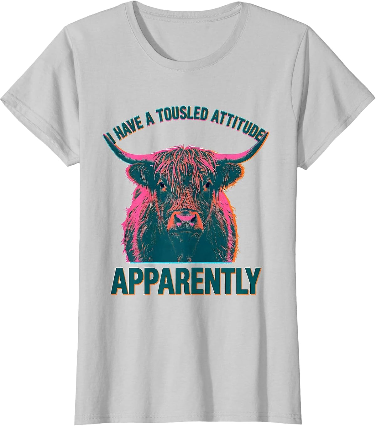 I Have A Tousled Attitude, Apparently Funny Highland Cow T-Shirt - Silver Grey