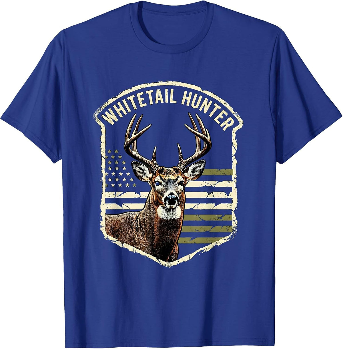 Men's Whitetail Hunter Distressed Whitetail Buck Hunting Dad Gift T-Shirt - Royal Blue