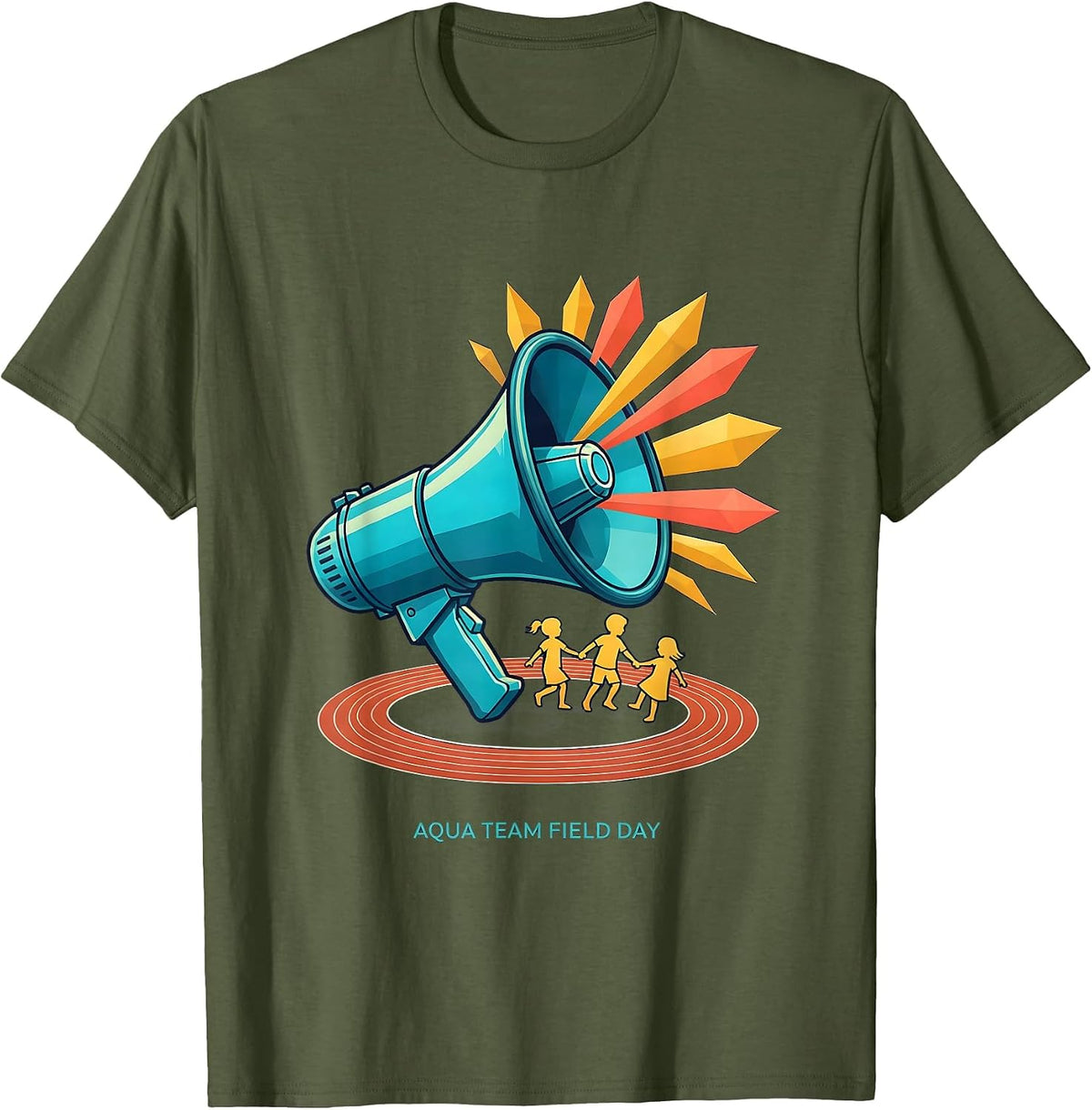Aqua Team Field Day Flat Vector School Field Day Kids T-Shirt - Olive Green