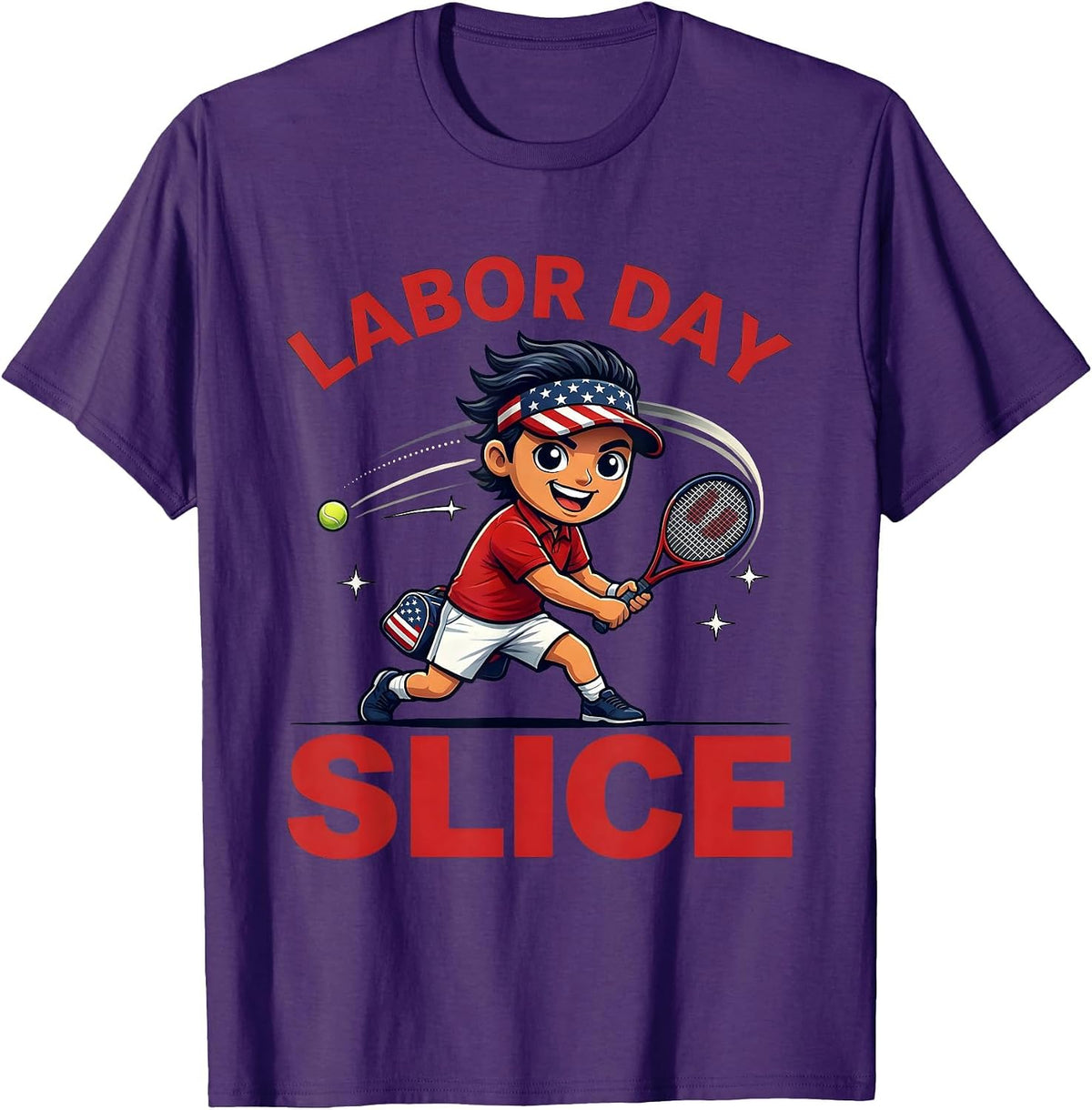 Men's Labor Day Slice Funny Tennis Player Patriotic Holiday T-Shirt - Purple
