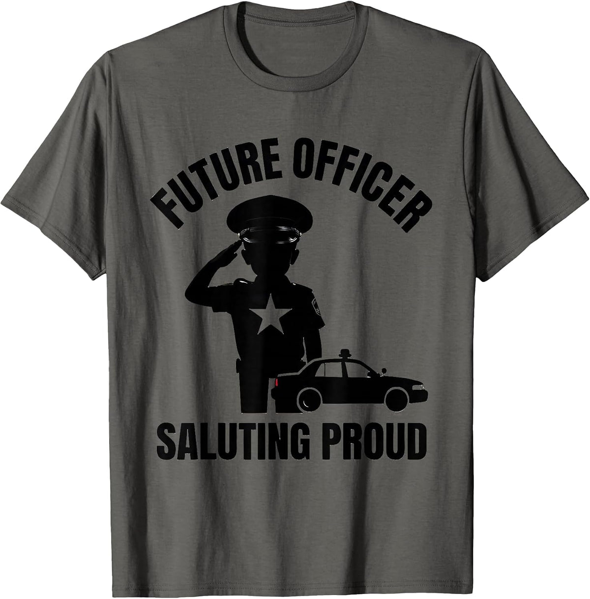 Future Officer Saluting Proud Kids Police Officer Costume T-Shirt - Asphalt Grey