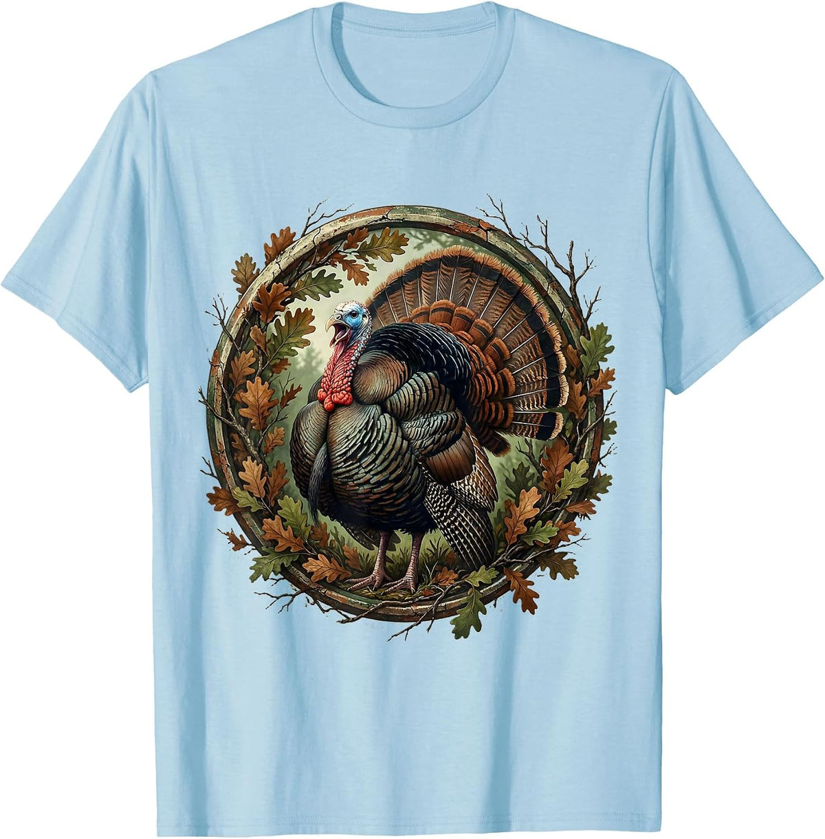 Men's Gobbling Turkey Camo Brush Hunting Design T-Shirt - Baby Blue