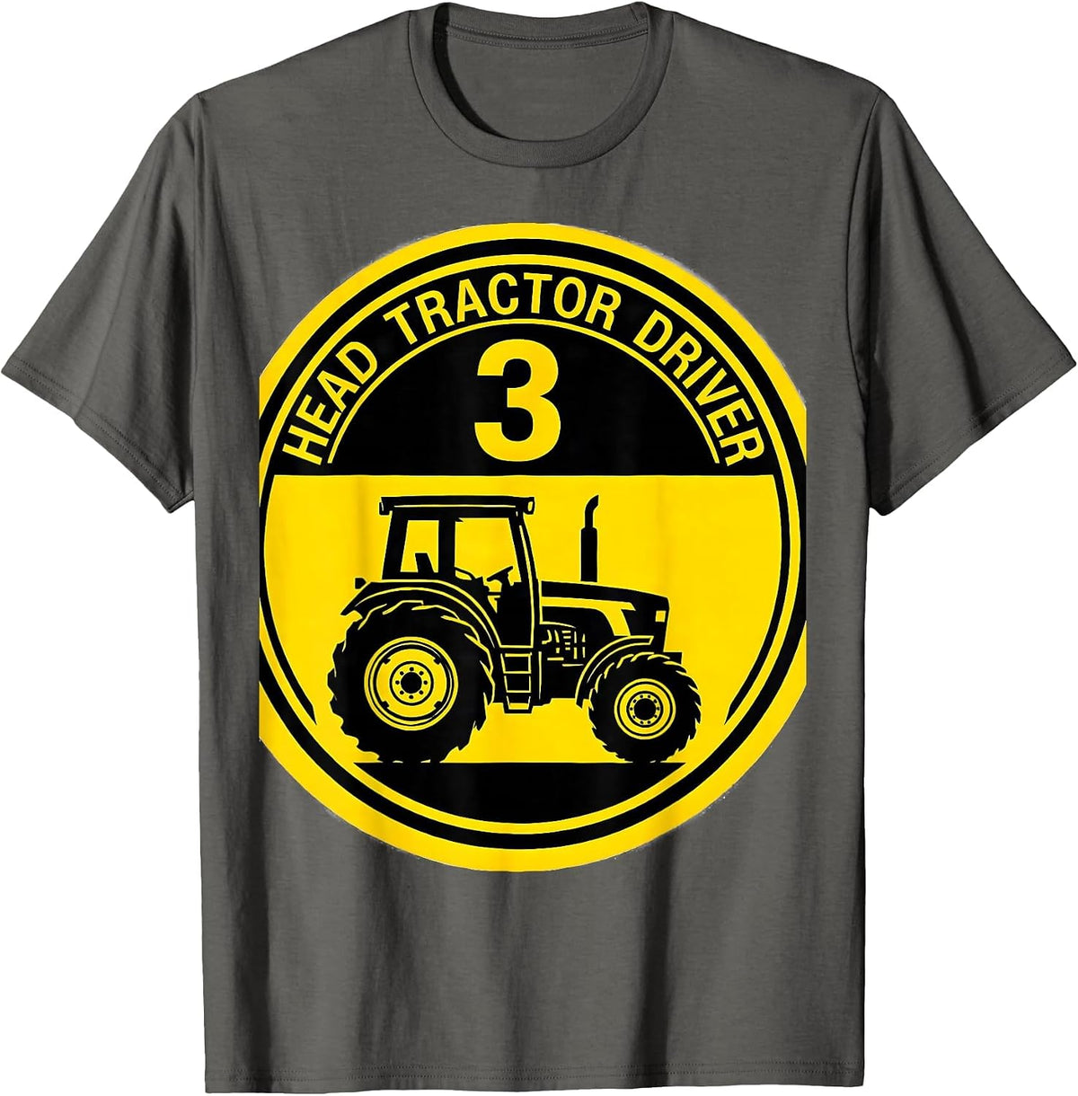 Men's Head Tractor Driver Age 3 Toddler Boy Birthday Tractor Lover T-Shirt - Asphalt Grey