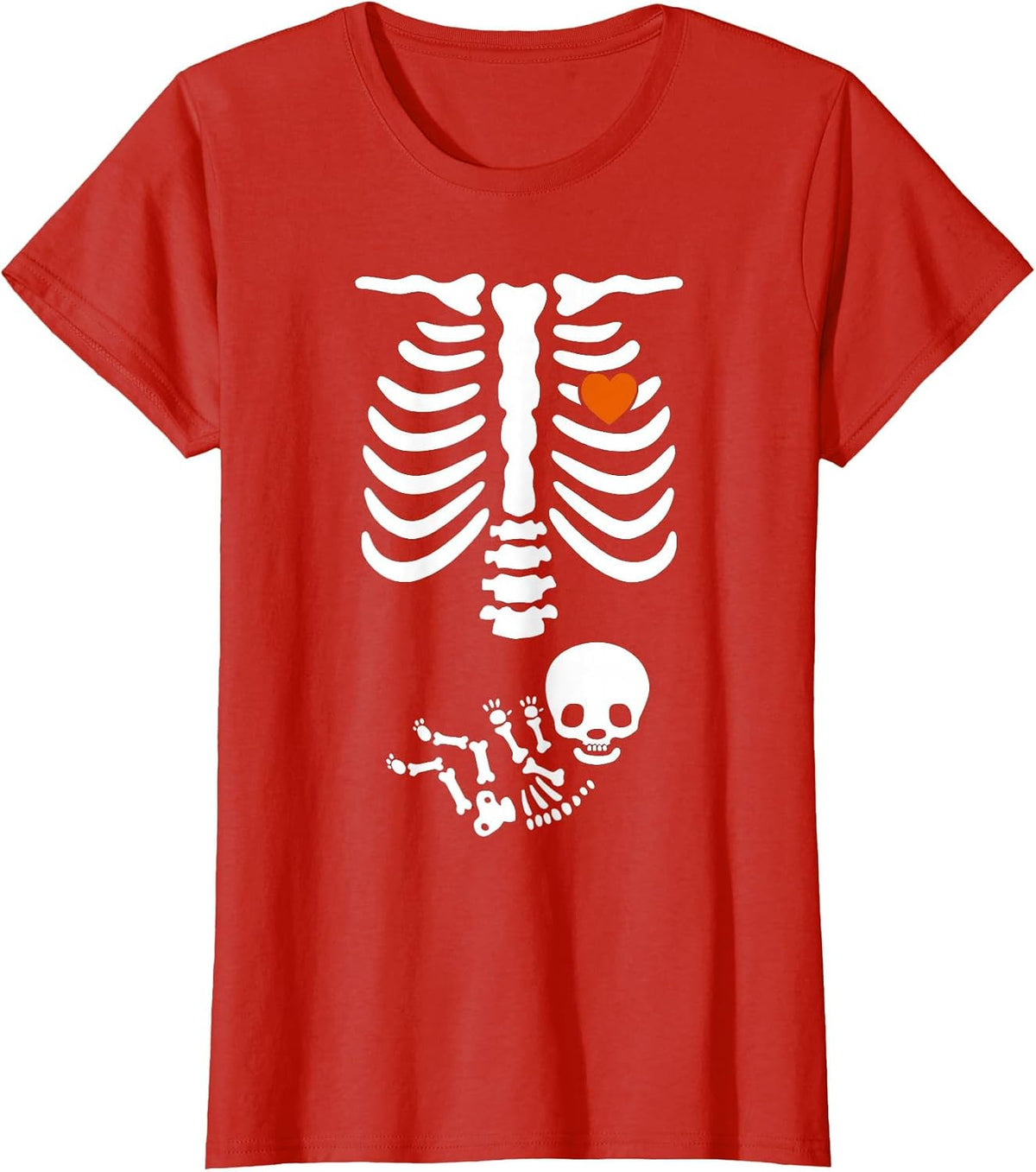 Beer Belly & Baby Skeleton Pregnancy Couples Halloween Mom T-Shirt - Red