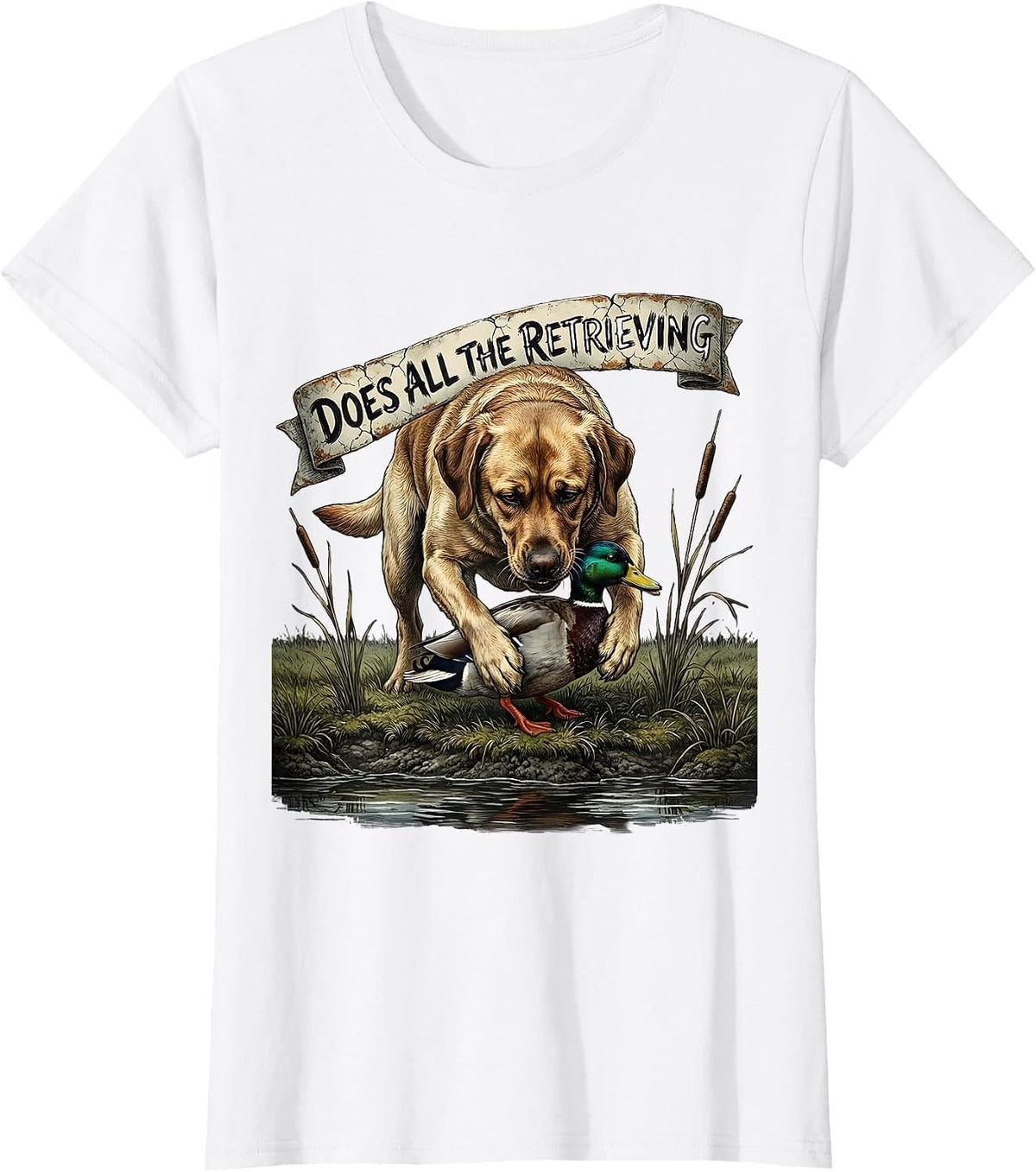 Does All The Retrieving Distressed Labrador Duck Hunting T-Shirt - White