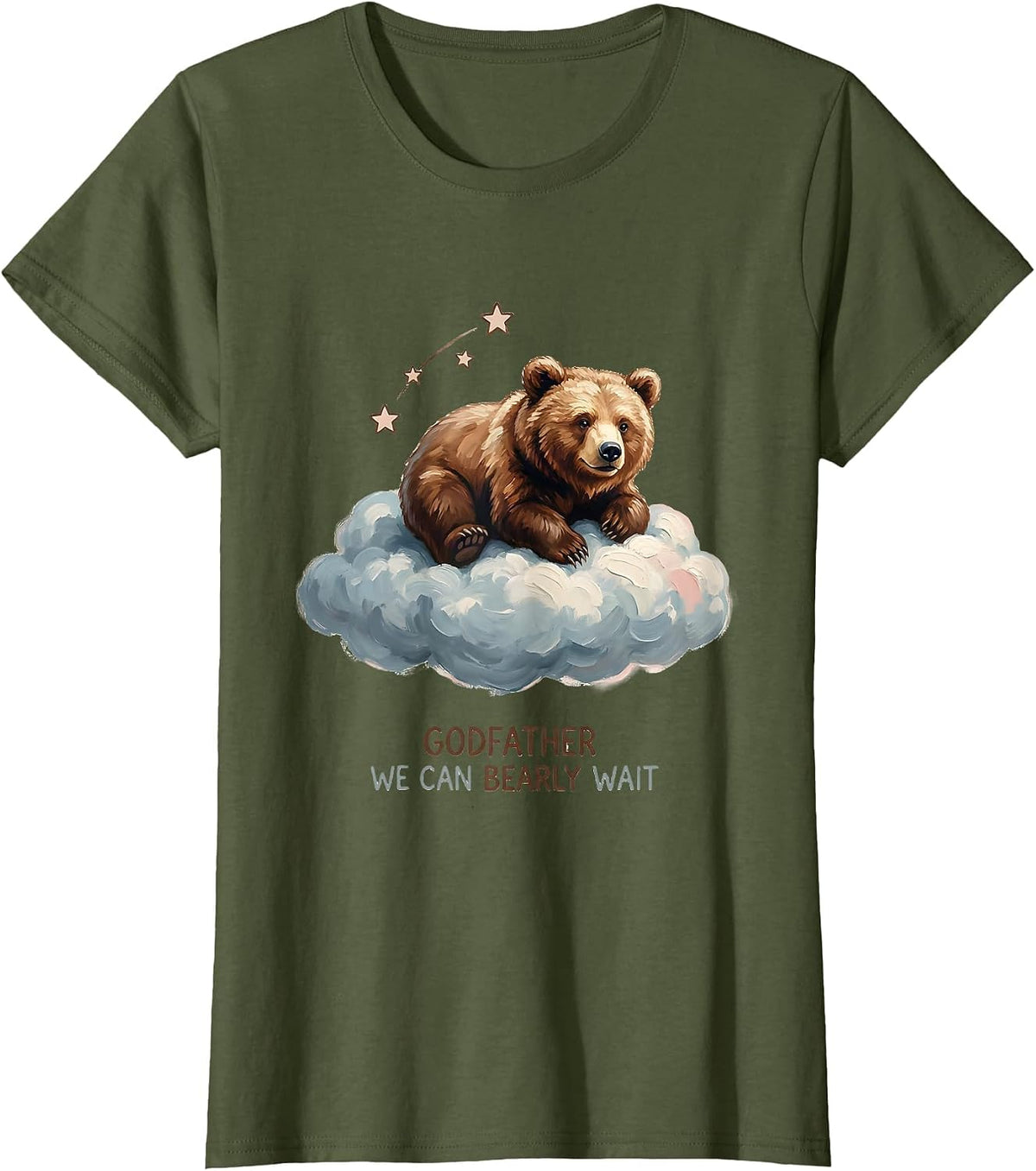 Women's Godfather, We Can Bearly Wait Bear Family Matching Baby T-Shirt - Olive Green