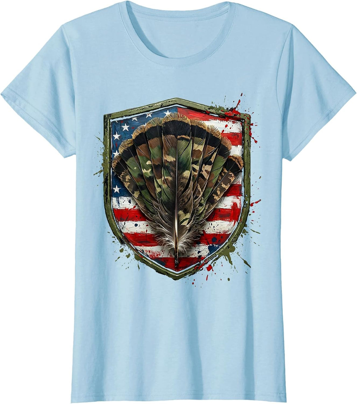 Women's Turkey Feathers Woodland Camo Fan Illustration T-Shirt - Baby Blue