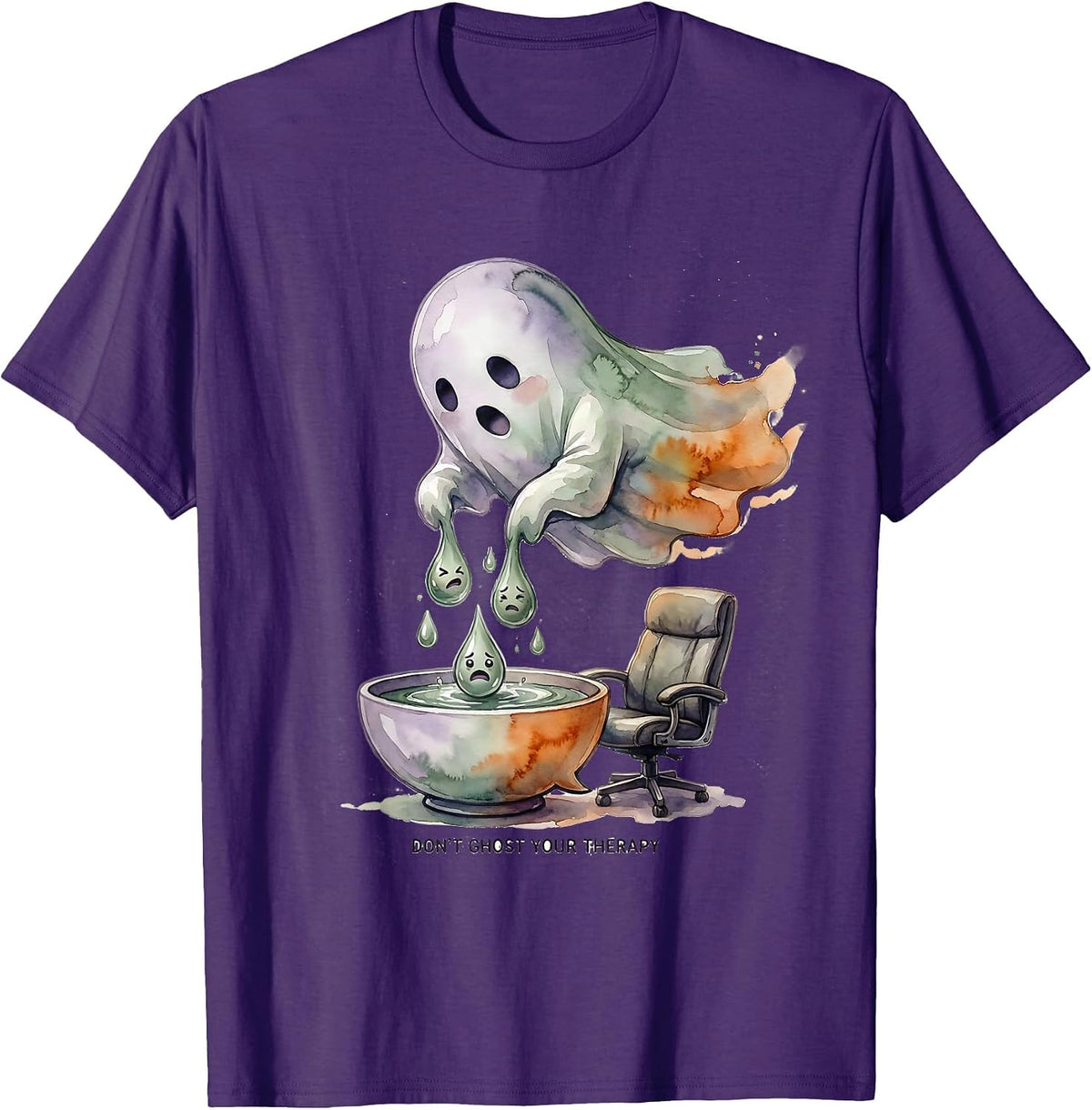 Don't Ghost Your Therapy Watercolor Ghost Mental Health T-Shirt - Purple