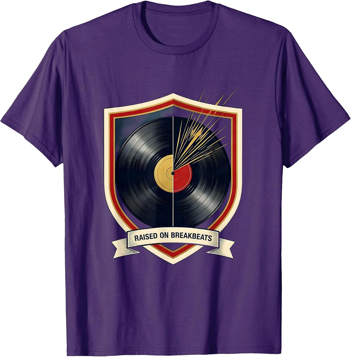 Men's Raised On Breakbeats Vintage Retro 90s Hip-Hop Music Fan T-Shirt - Purple