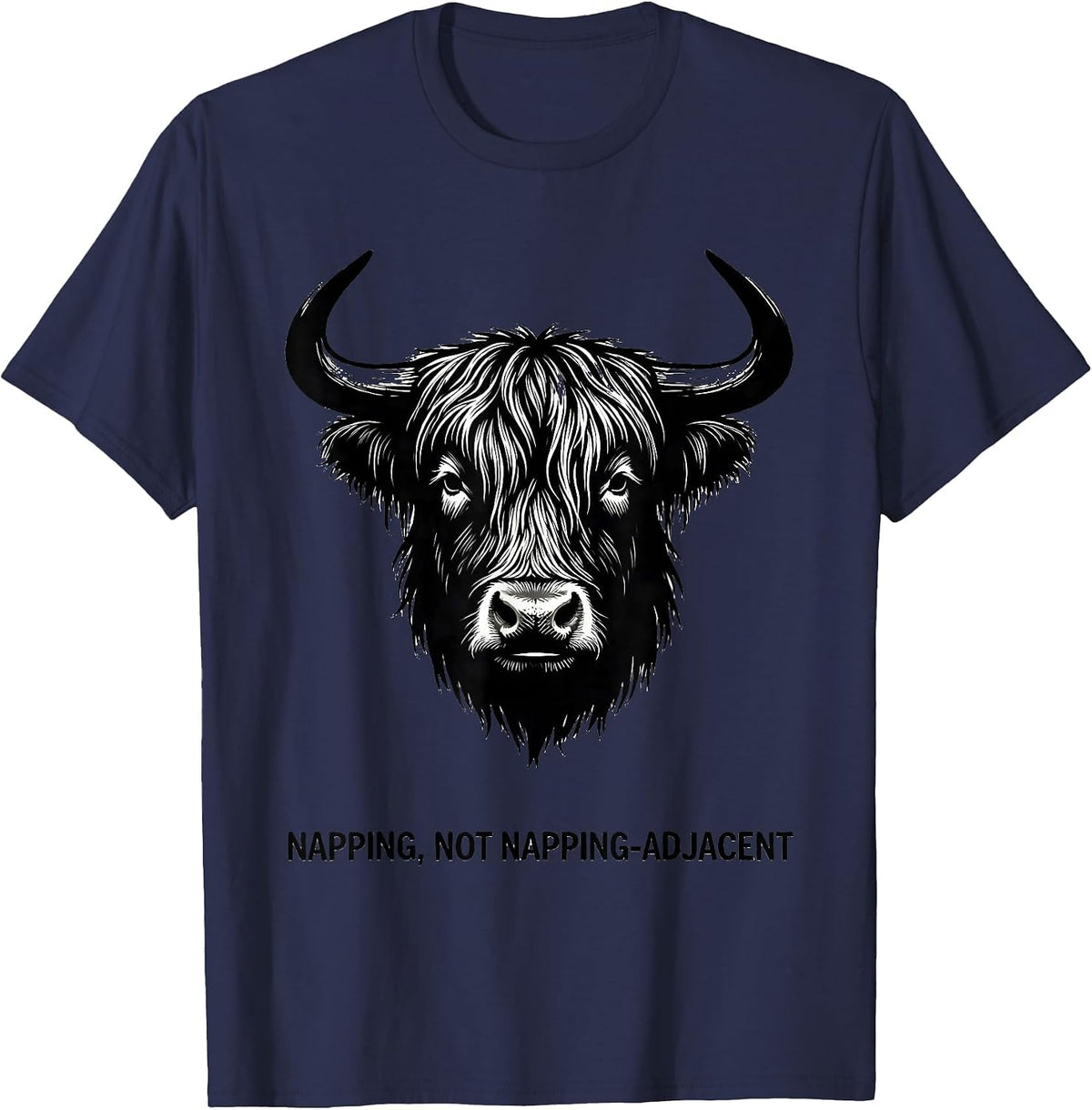 Men's Napping Not Napping-Adjacent Funny Highland Cow Enthusiast T-Shirt - Navy Blue
