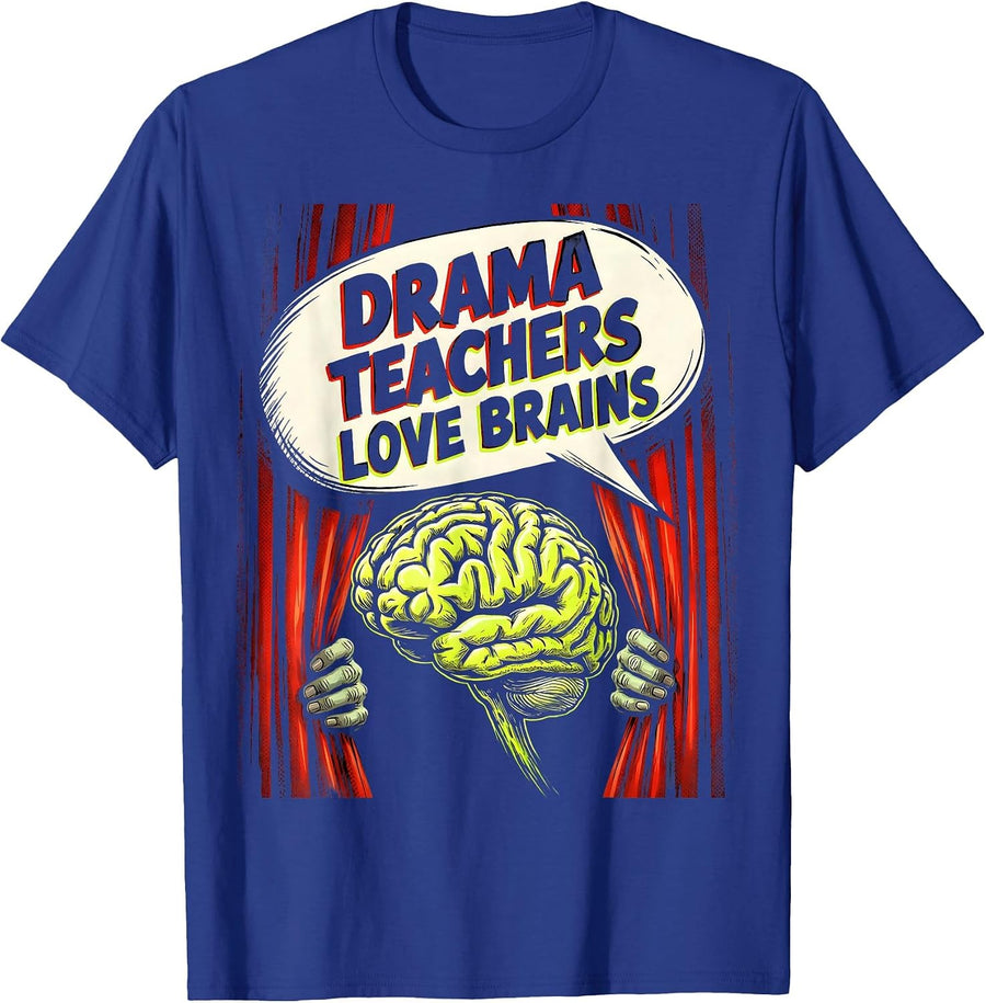 Men's Drama Teachers Love Brains Funny Zombie Halloween Costume T-Shirt - Royal Blue