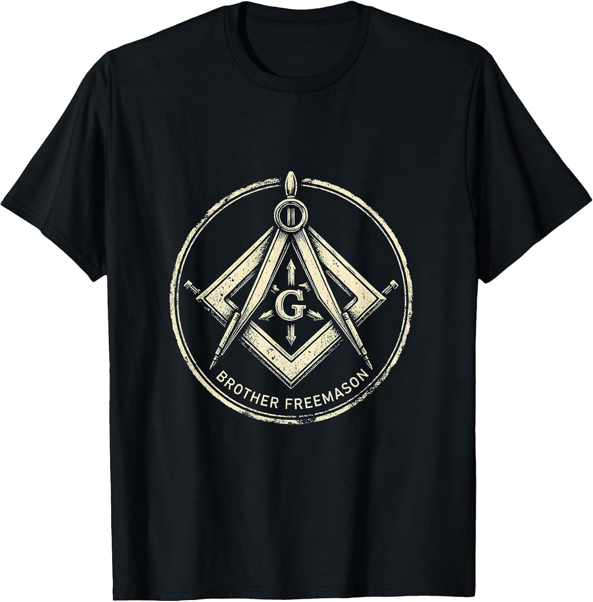 Men's Brother Freemason Rubber Stamp Square and Compass Masonic T-Shirt - Black