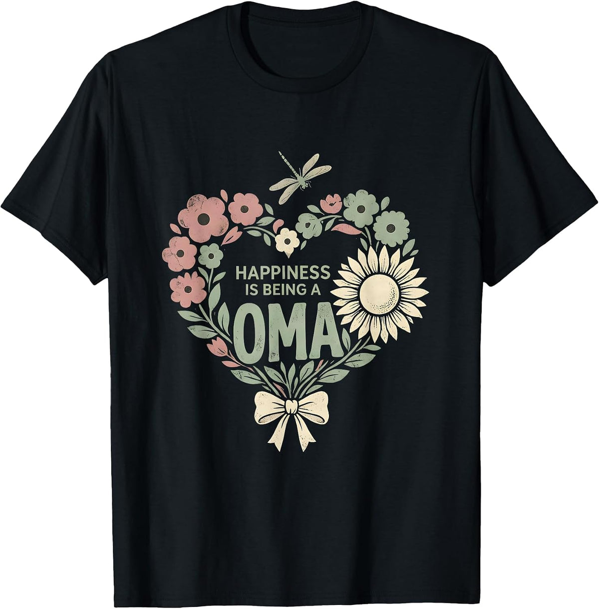 Men's Happiness Is Being A Oma Floral Boho Grandma Mother's Day T-Shirt - Black