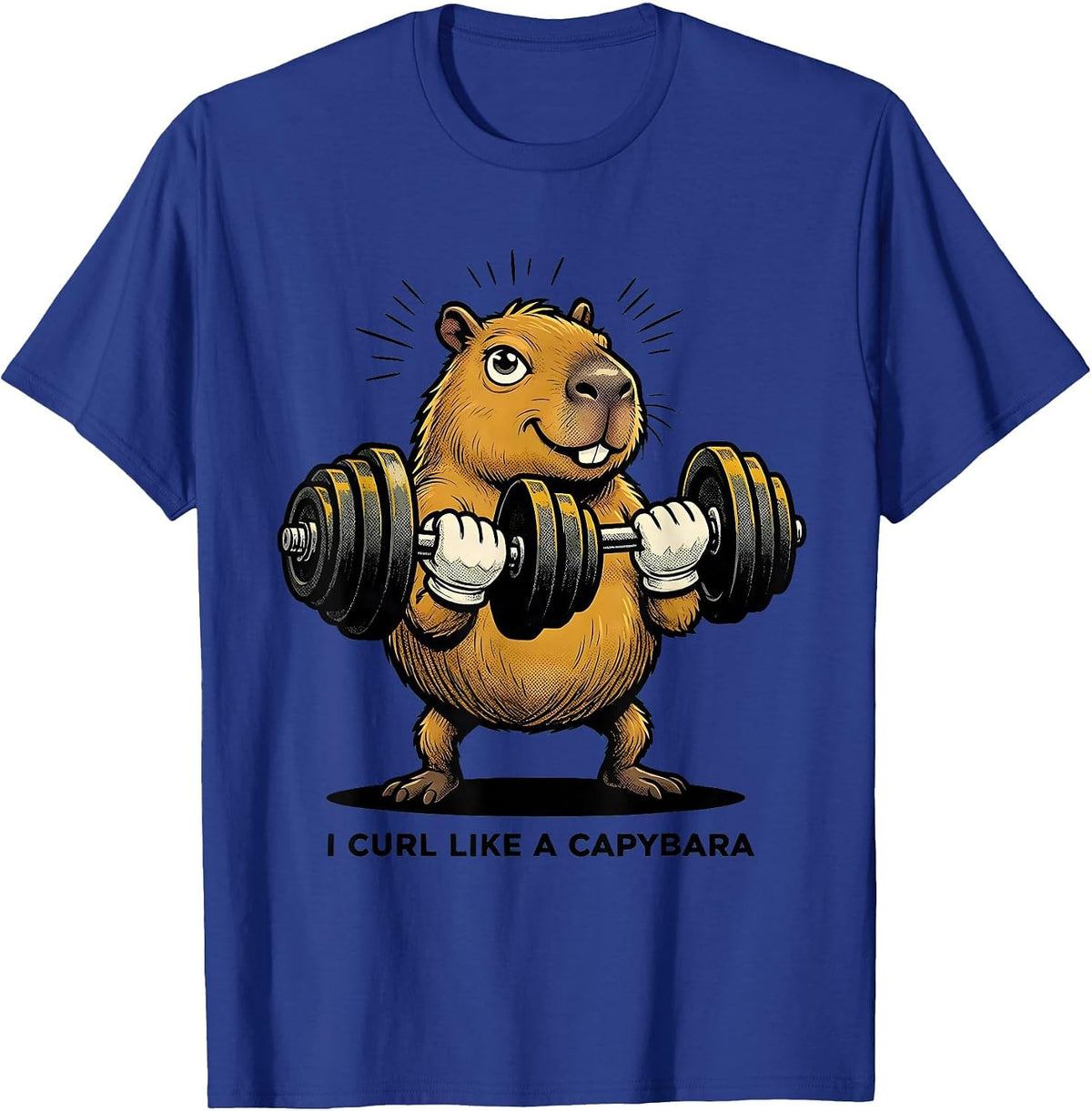 Men's I Curl Like A Capybara Funny Gym Animal Pun Weightlifting T-Shirt - Royal Blue