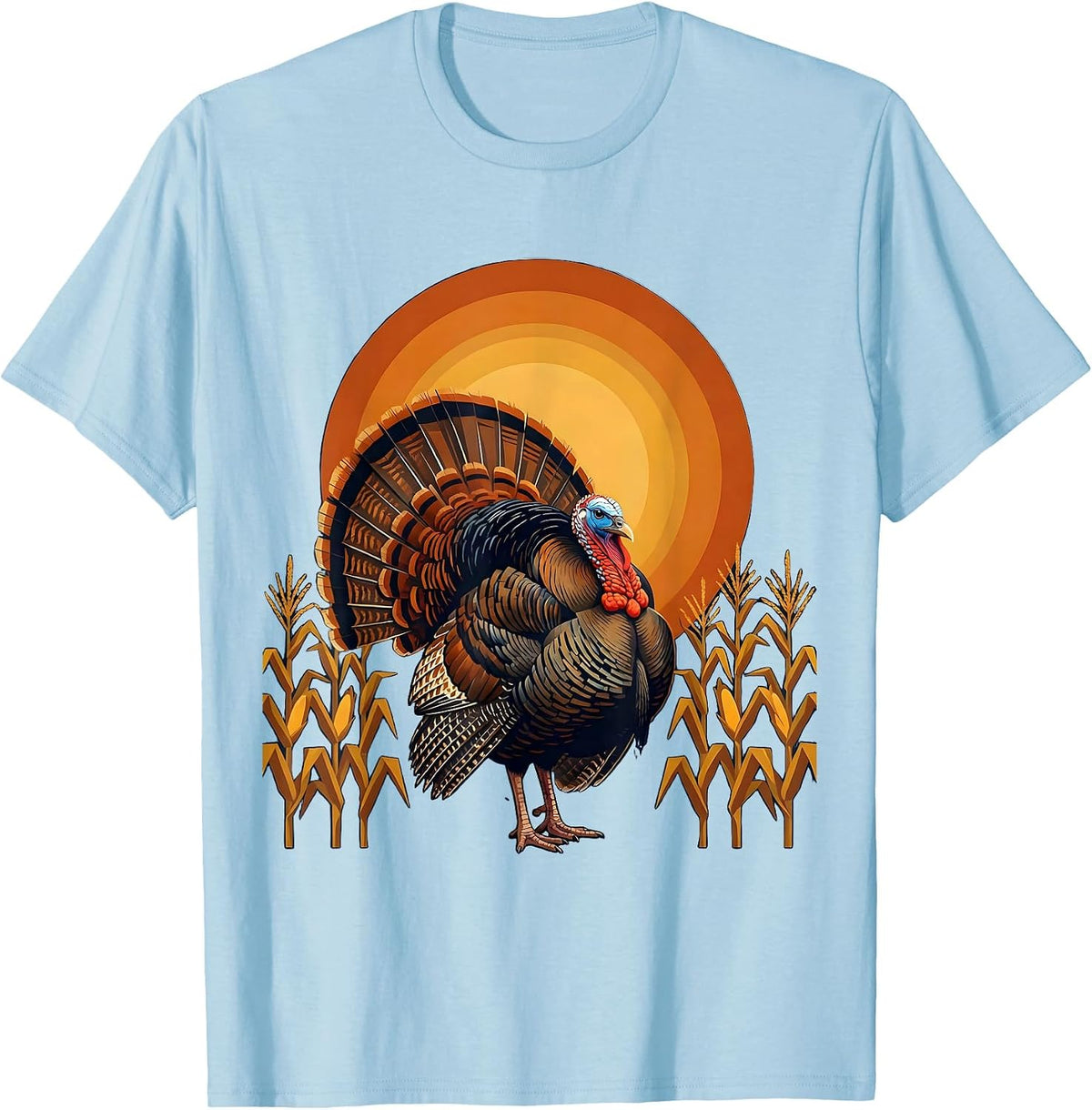 Men's Wild Turkey Strutting Through Golden Cornfield T-Shirt - Baby Blue