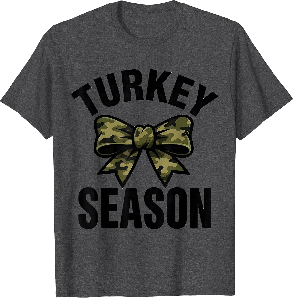 Turkey Season Bold Camo Bow Hunting Ol Lady Coquette T-Shirt - Dark Heather Grey