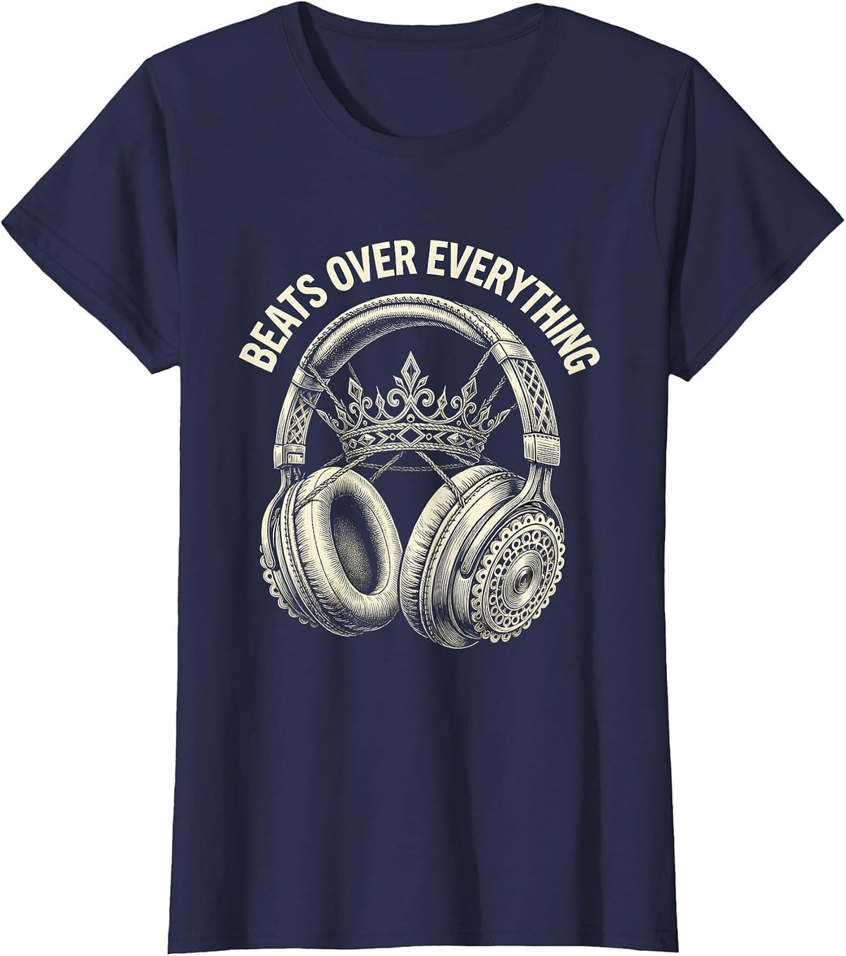 Women's Beats Over Everything Hip Hop Music Design T-Shirt - Navy Blue