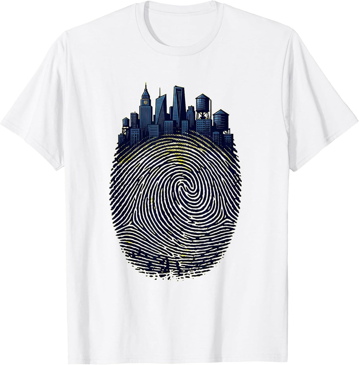 Men's Fingerprint City Skyline Urban Identity Design T-Shirt - White