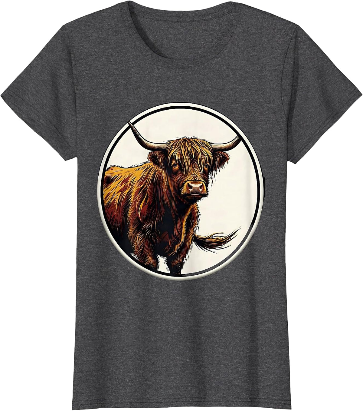 Women's Highland Cow Sign Painter Whimsical Humor T-Shirt - Dark Heather Grey