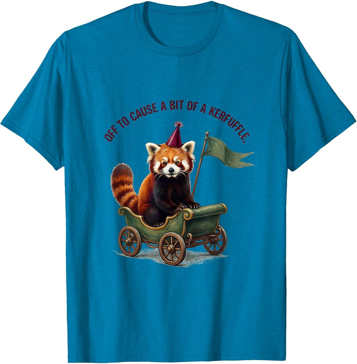 Off To Cause A Bit Of A Kerfuffle Storybook Red Panda Party T-Shirt - Sapphire Blue
