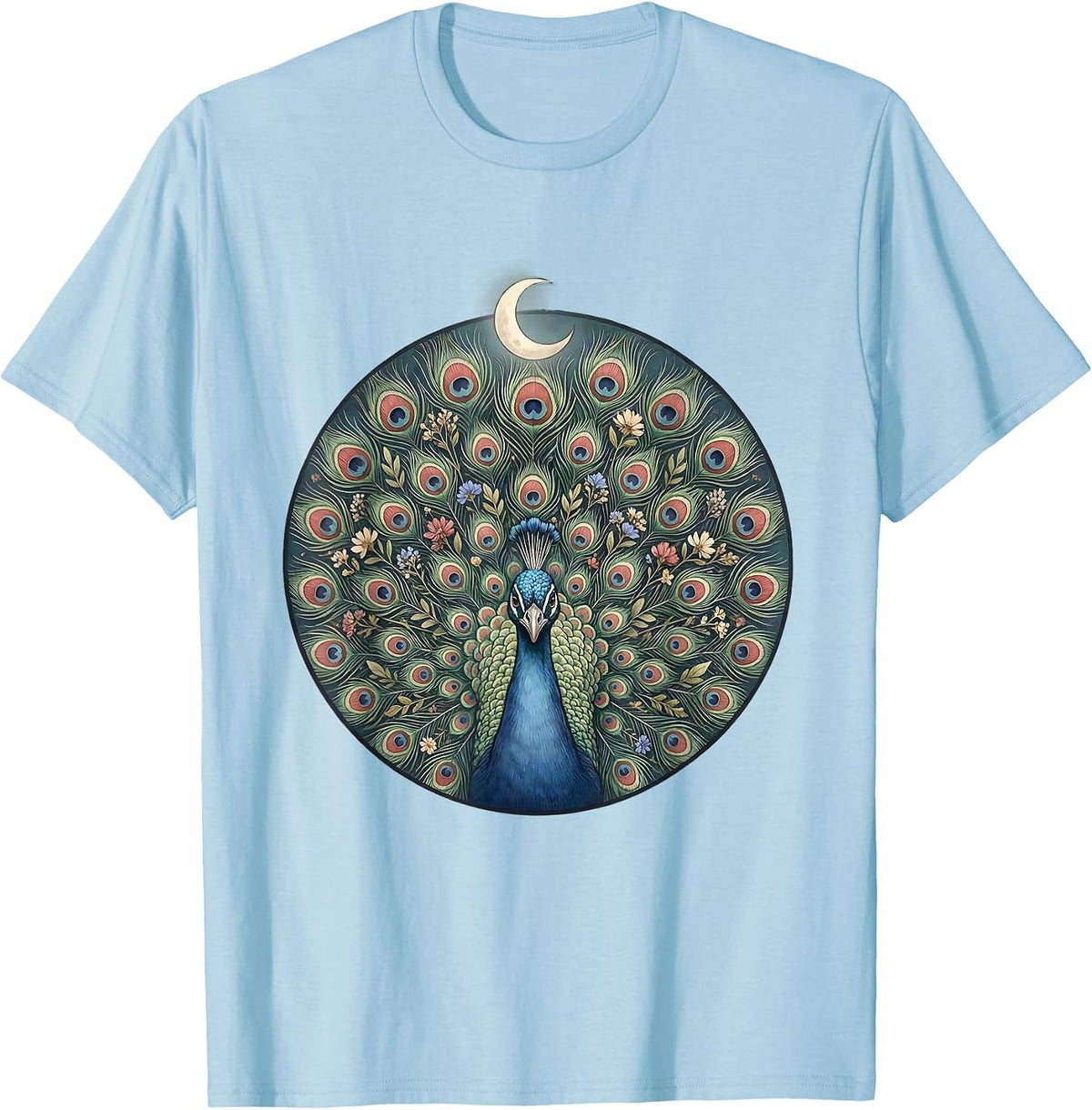 Men's Red White and Blue Peacock Tail Fan Design T-Shirt - Baby Blue