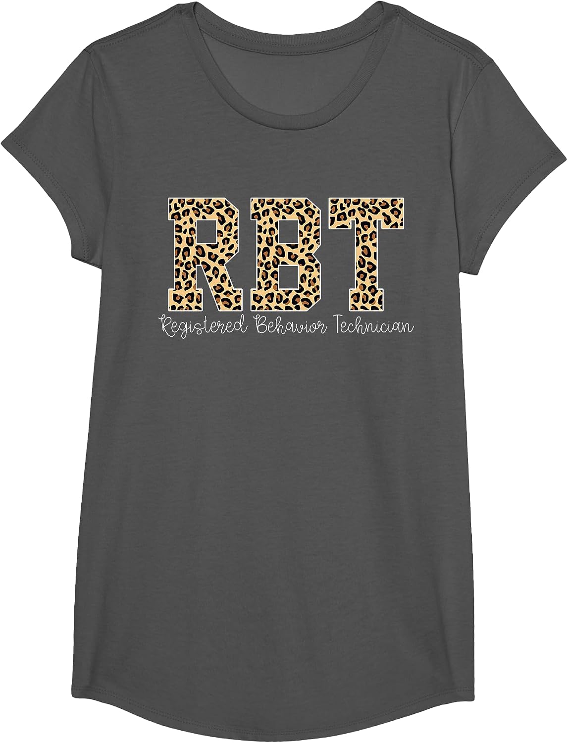 Leopard RBT Registered Behavior Technician ABA Therapist T-Shirt - Girls Asphalt Grey