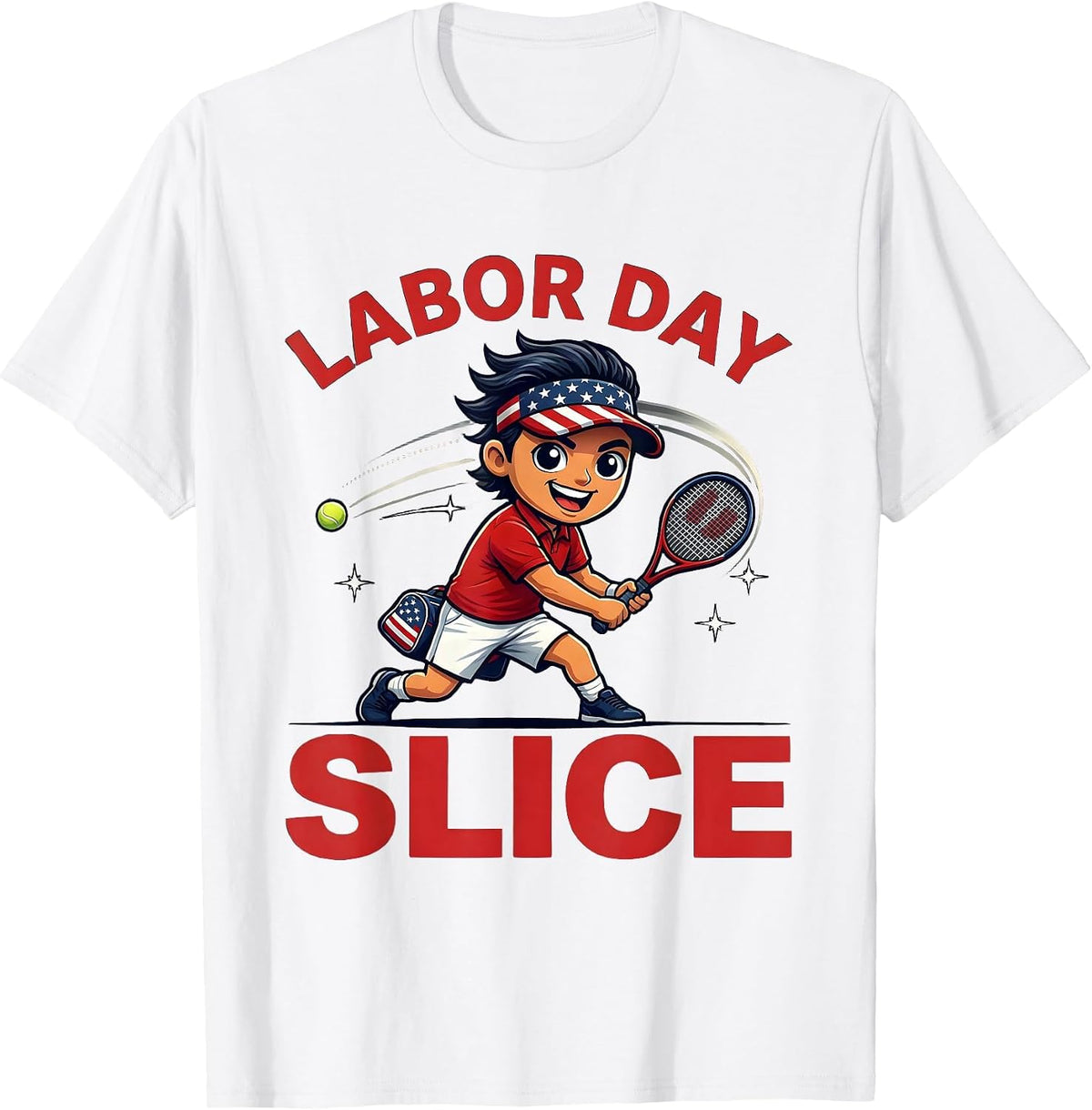 Men's Labor Day Slice Funny Tennis Player Patriotic Holiday T-Shirt - White