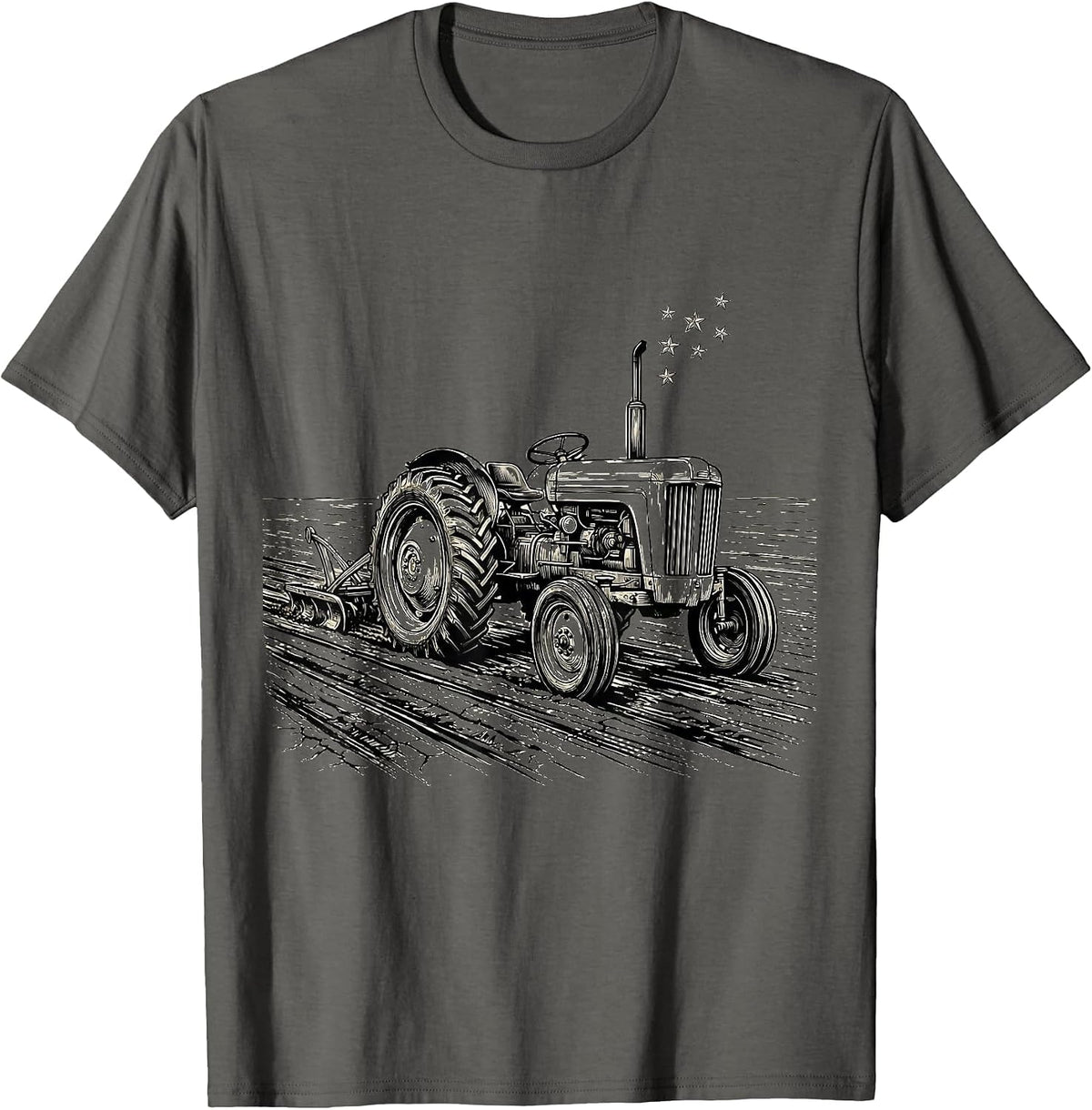 Men's Old Tractor Line Art Farming Dad Vintage Gift T-Shirt - Asphalt Grey